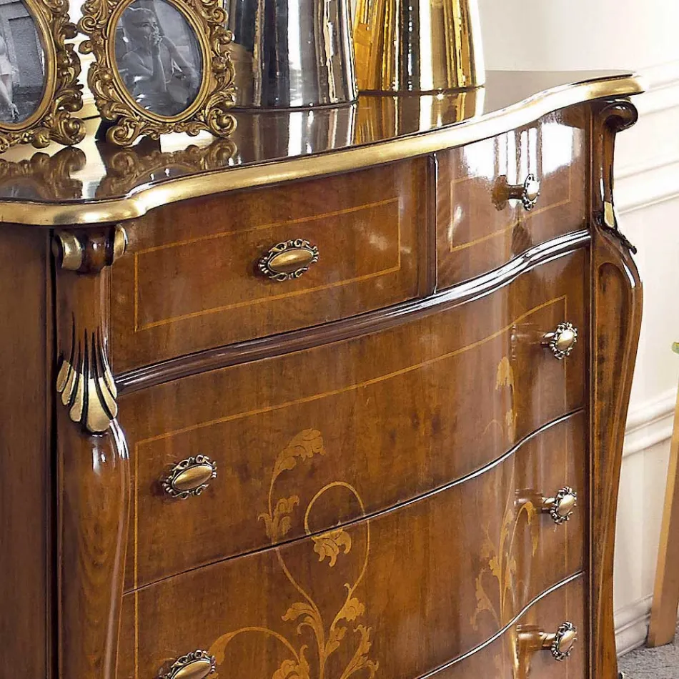 Commode de chambre à coucher en bois marqueté et miroir Made in Italy - Cambrige Viadurini