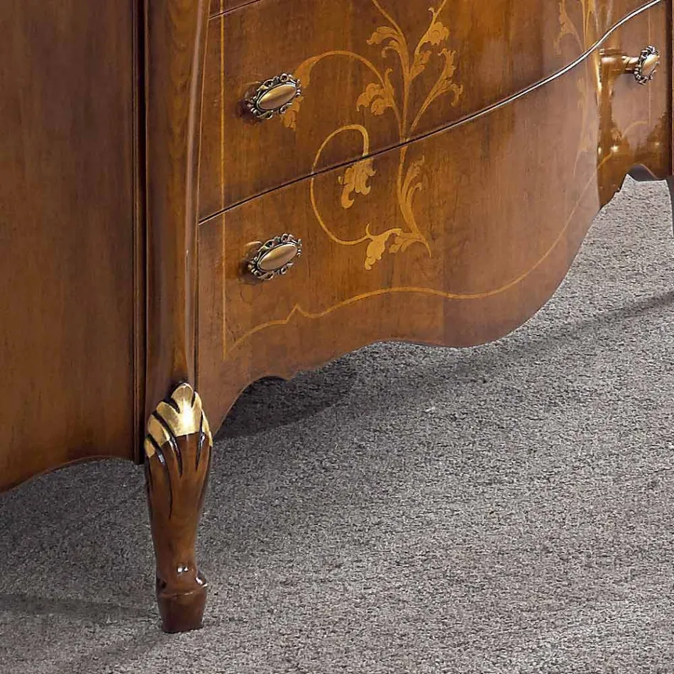 Commode de chambre à coucher en bois marqueté et miroir Made in Italy - Cambrige Viadurini