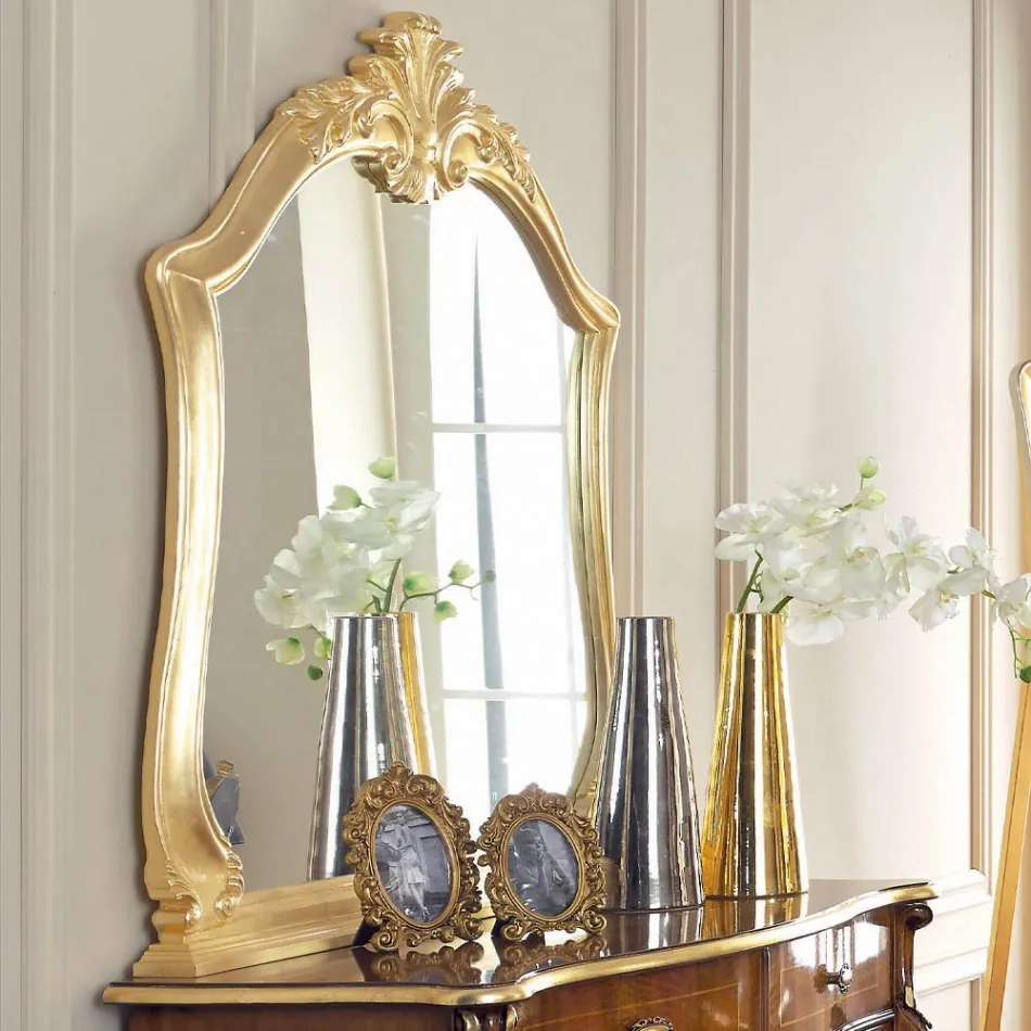 Commode de chambre à coucher en bois marqueté et miroir Made in Italy - Cambrige Viadurini