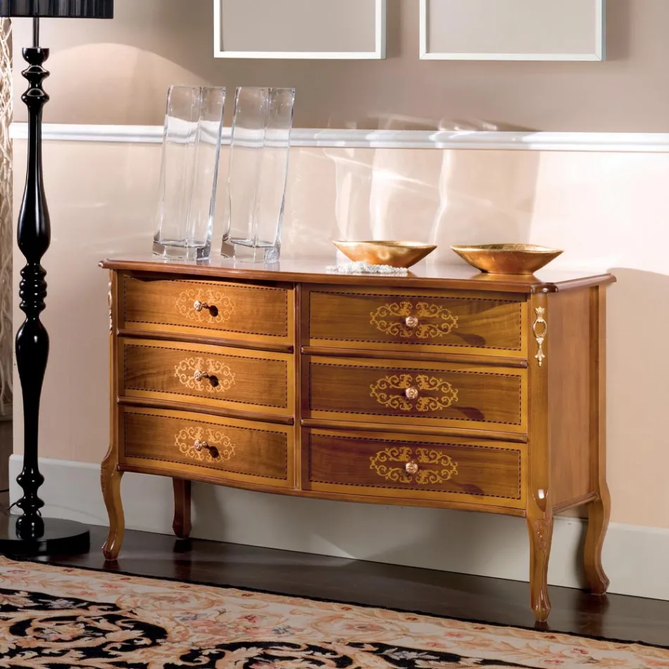 Commode classique en bois de noyer 4 ou 6 tiroirs Made in Italy - Katerine Viadurini