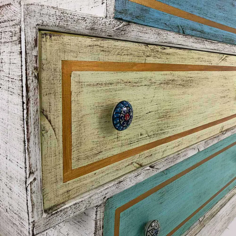 Commode avec tiroirs colorés et boutons en céramique Made in Italy - Hendriks Viadurini