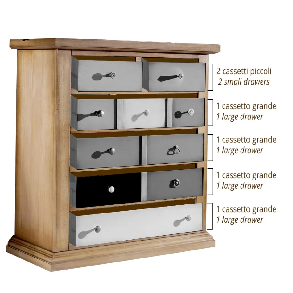 Commode avec tiroirs de toutes les couleurs et différentes poignées Made in Italy - Aditya Viadurini