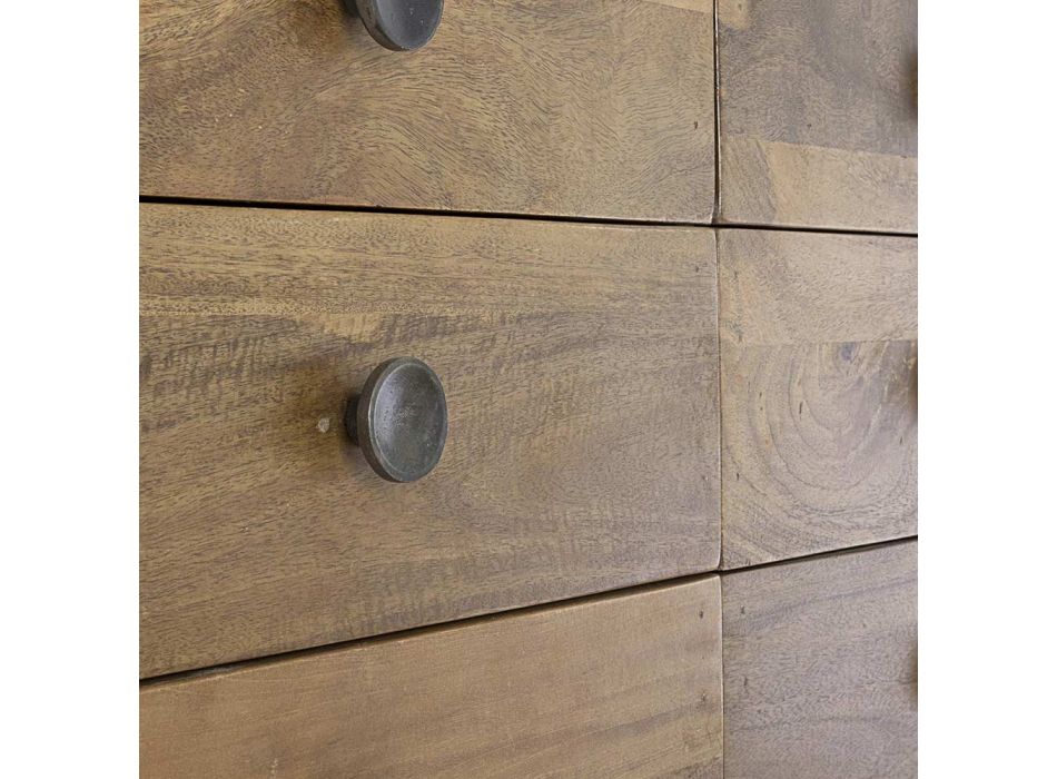 Commode en bois de manguier avec 6 tiroirs de design vintage - Desiderio Viadurini