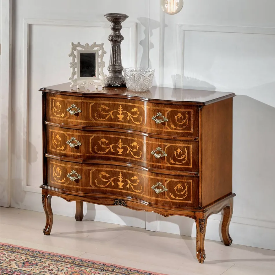 Commode de style classique en bois avec 3 tiroirs Made in Italy - Élégant Viadurini
