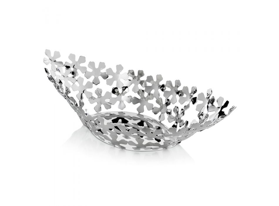 Centre de table design en métal argenté avec décorations florales de luxe - Megghy Viadurini