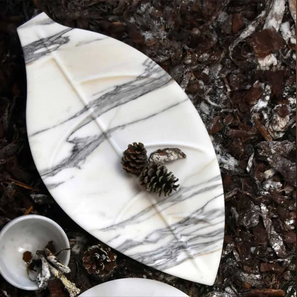 Centre de table en marbre Arabescato avec forme de feuille Made in Italy - Treviso Viadurini