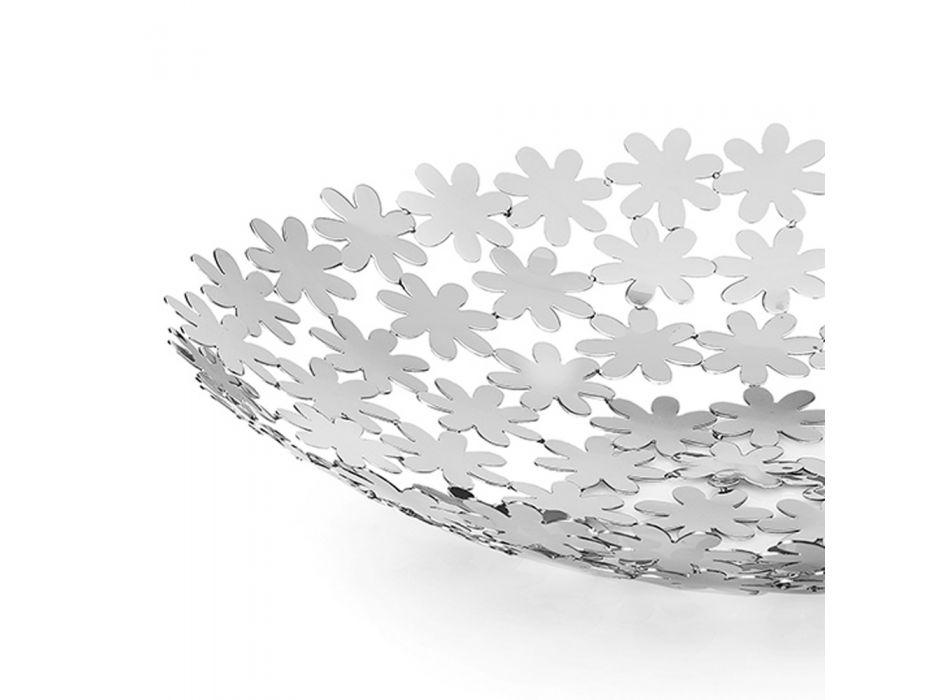 Décoration de fleur de luxe de pièce maîtresse vide de poche ronde en métal argenté - Pinko Viadurini