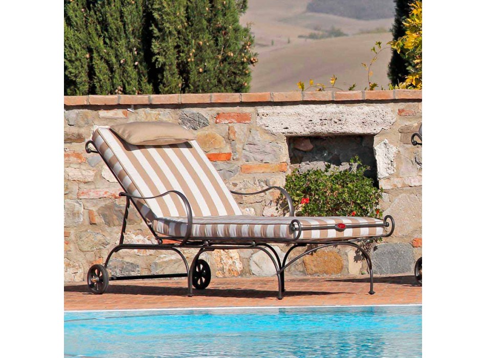 Chaise longue d'extérieur en fer et tissu fait main Made in Italy - Relax Viadurini