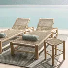 Chaise longue d'extérieur en branches de teck et tissage de fibres synthétiques - Tecno Viadurini