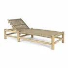 Chaise longue d'extérieur en branches de teck et tissage de fibres synthétiques - Tecno Viadurini