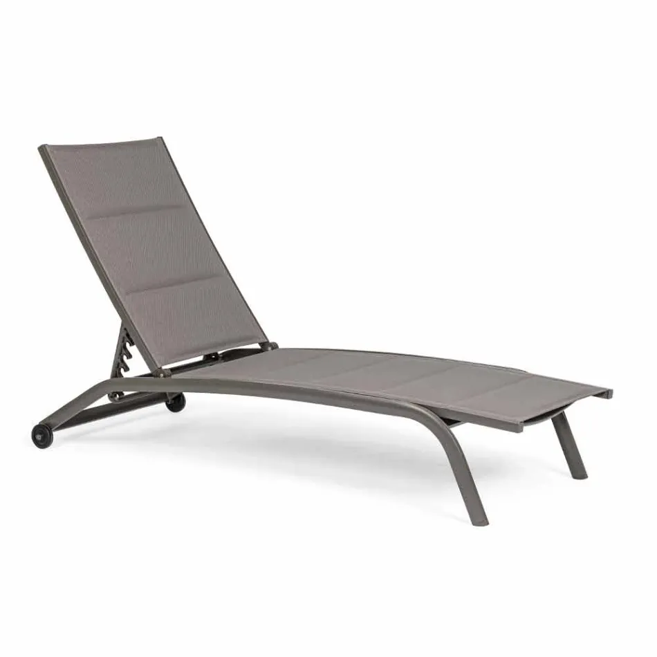Chaise longue d'extérieur en textilène et aluminium avec roues, 4 pièces - Babilonia Viadurini