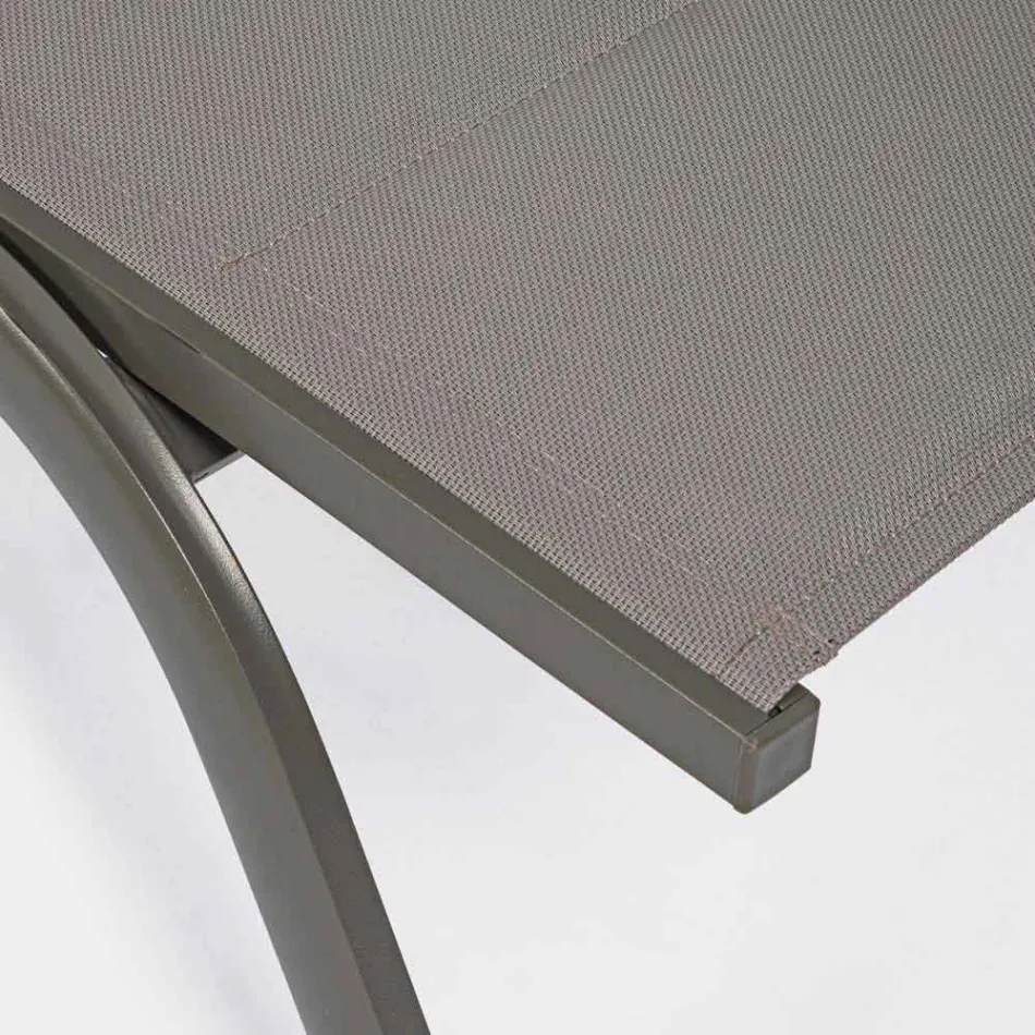 Chaise longue d'extérieur en textilène et aluminium avec roues, 4 pièces - Babilonia Viadurini