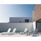 Chaise longue d'extérieur en textilène et aluminium avec roues, 4 pièces - Babilonia Viadurini