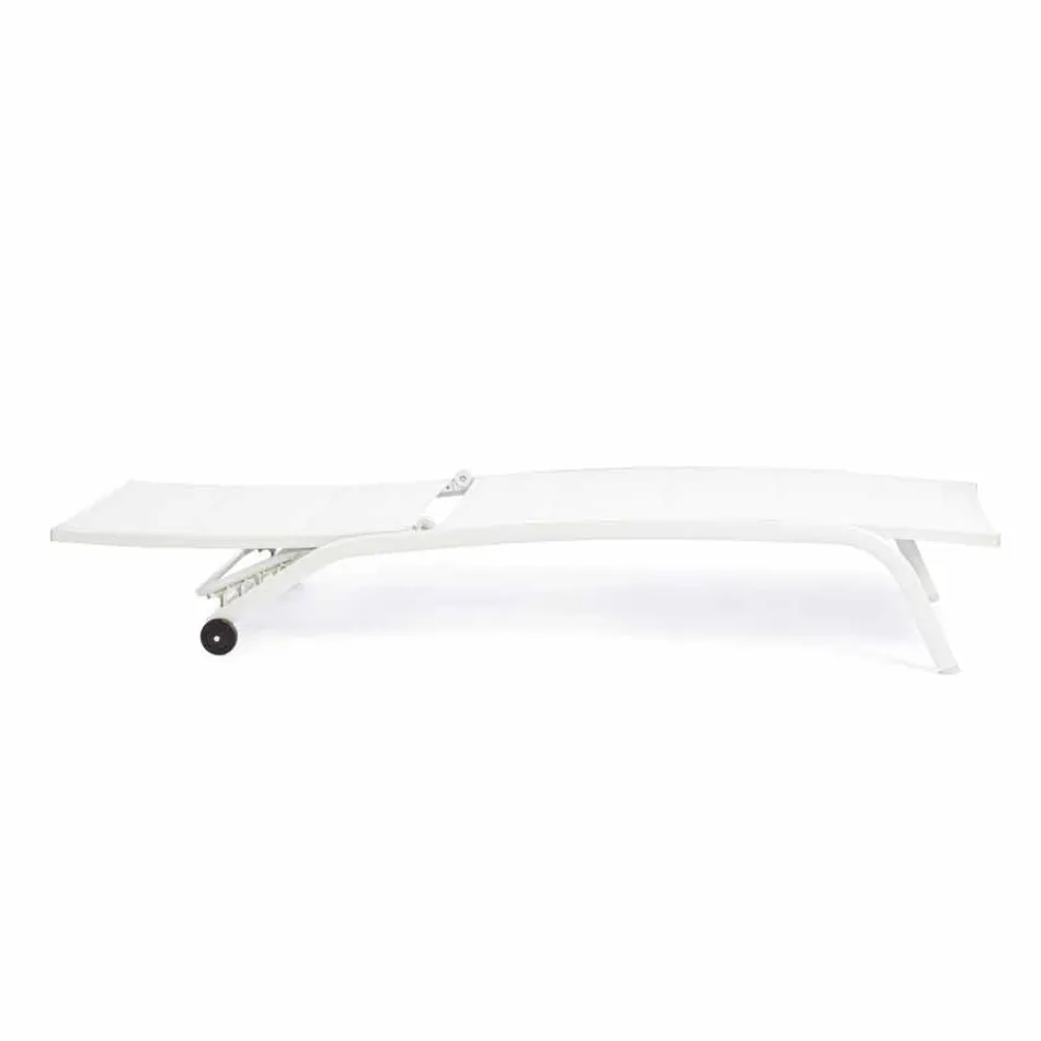 Chaise longue d'extérieur en textilène et aluminium avec roues, 4 pièces - Babilonia Viadurini