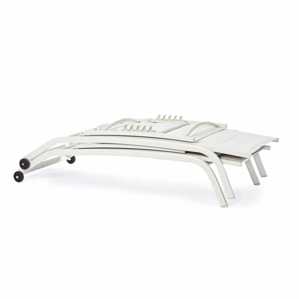 Chaise longue d'extérieur en textilène et aluminium avec roues, 4 pièces - Babilonia Viadurini