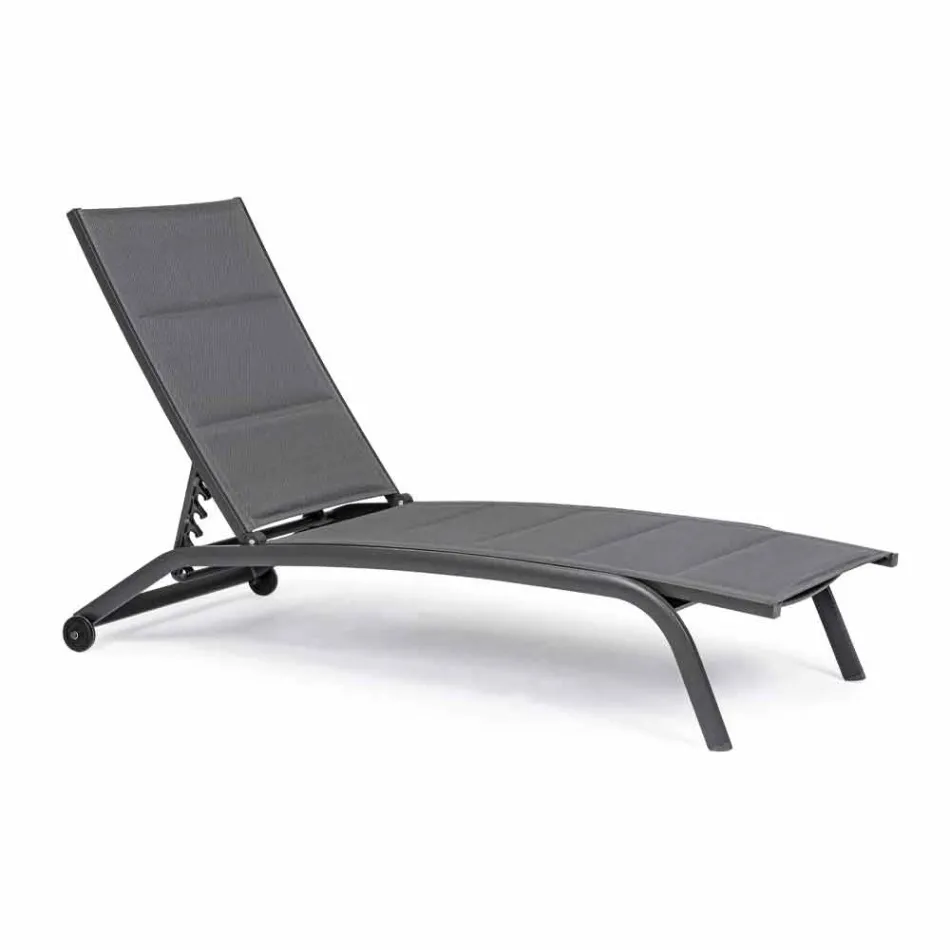 Chaise longue d'extérieur en textilène et aluminium avec roues, 4 pièces - Babilonia Viadurini