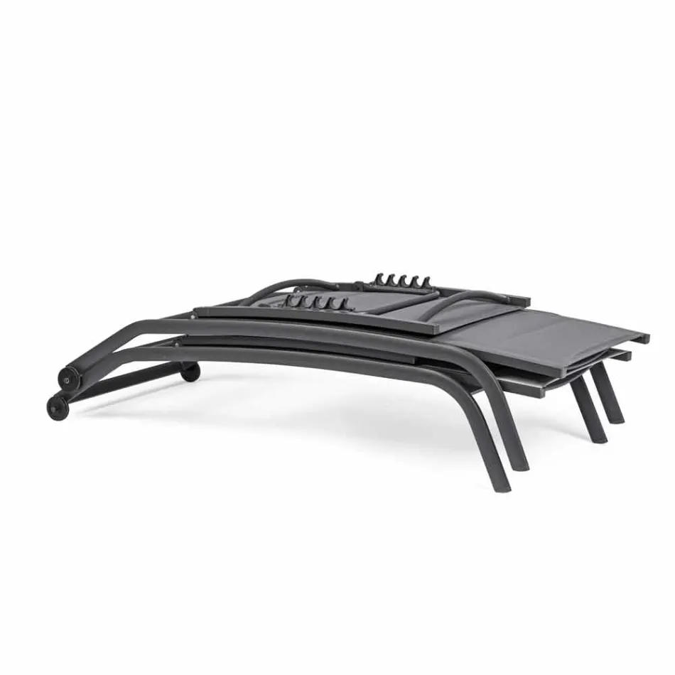 Chaise longue d'extérieur en textilène et aluminium avec roues, 4 pièces - Babilonia Viadurini