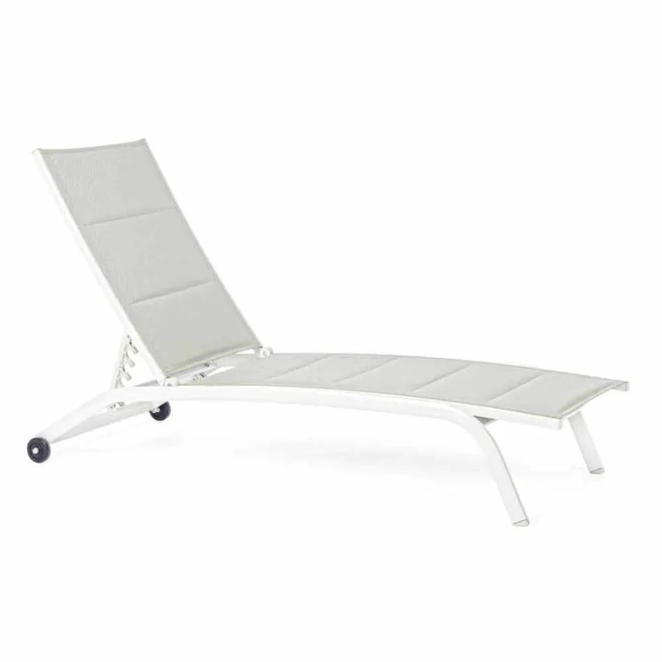 Chaise longue d'extérieur en textilène et aluminium avec roues, 4 pièces - Babilonia Viadurini