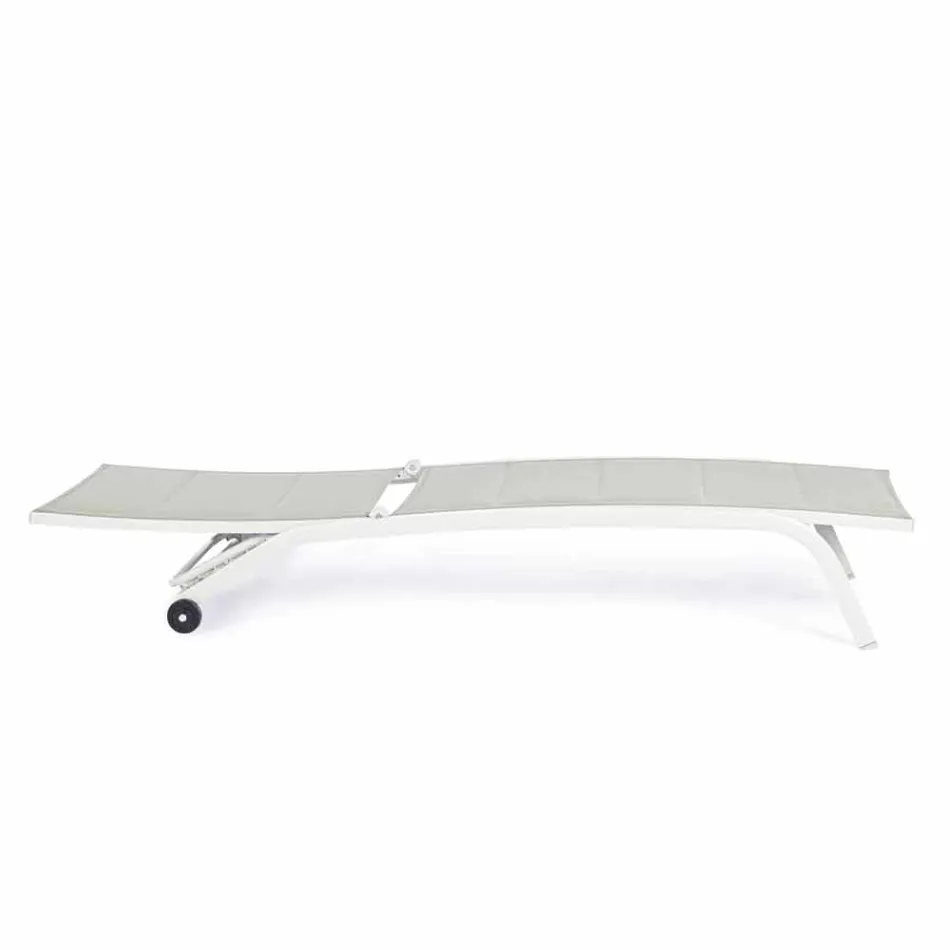 Chaise longue d'extérieur en textilène et aluminium avec roues, 4 pièces - Babilonia Viadurini