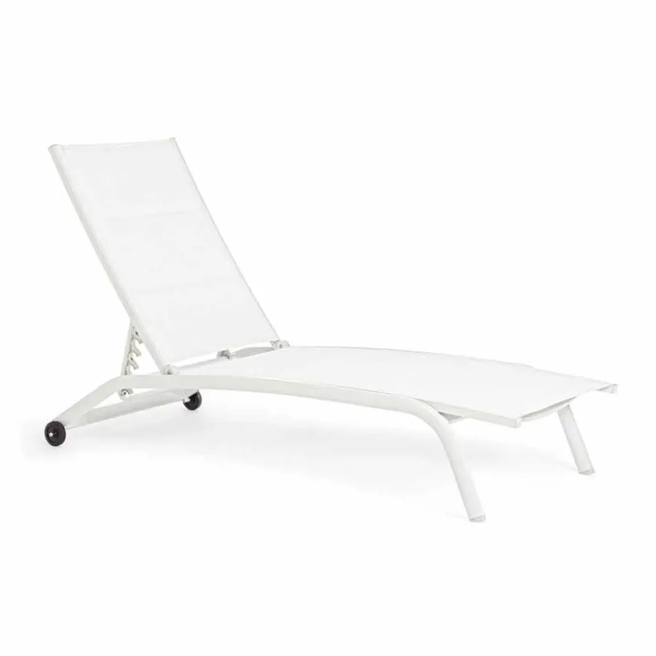 Chaise longue d'extérieur en textilène et aluminium avec roues, 4 pièces - Babilonia Viadurini