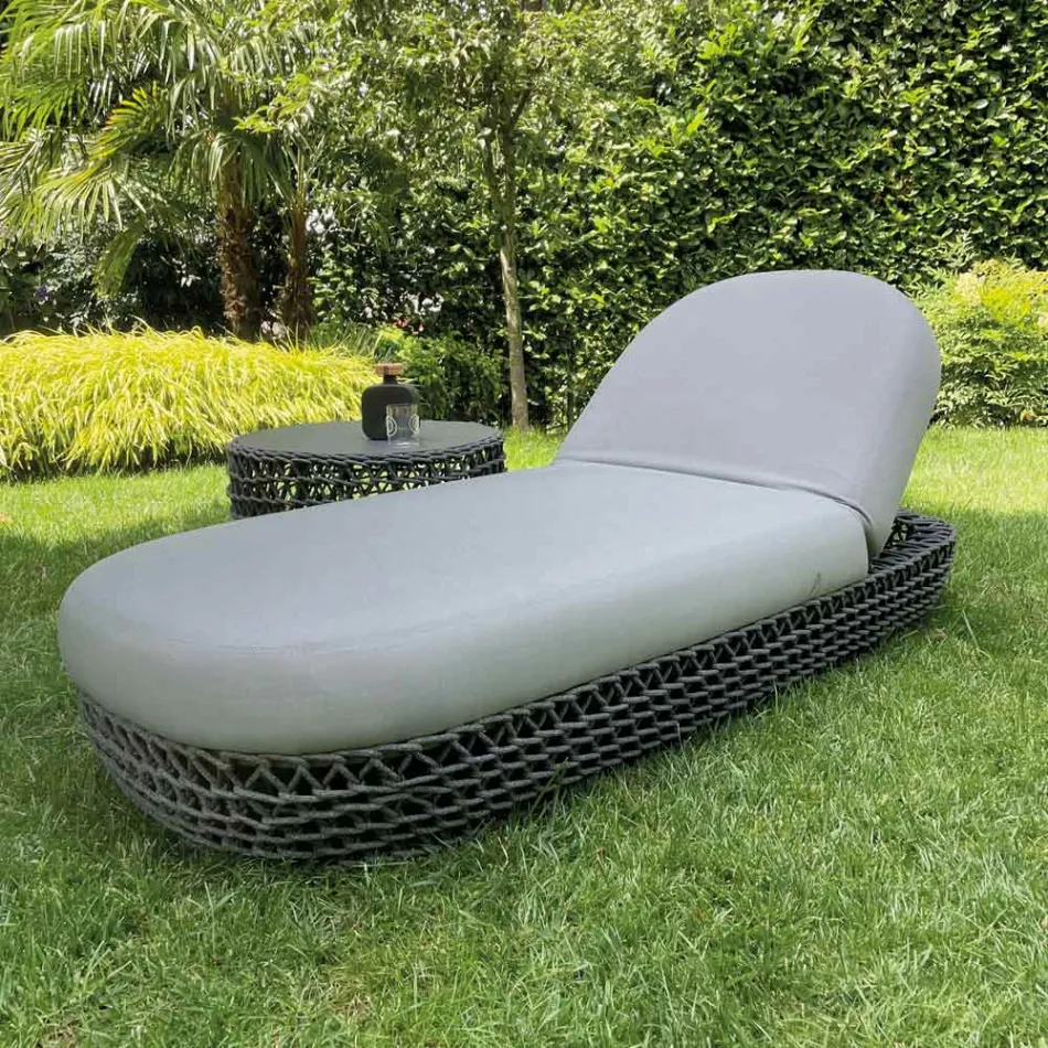 Chaise longue de jardin en caoutchouc avec structure tissée en corde - Shuffle Viadurini
