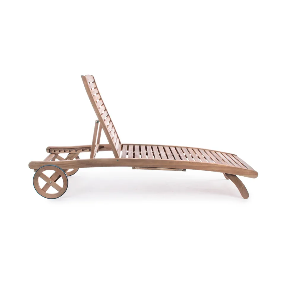Chaise longue de jardin en bois avec roulettes design pour extérieur - Roxen Viadurini