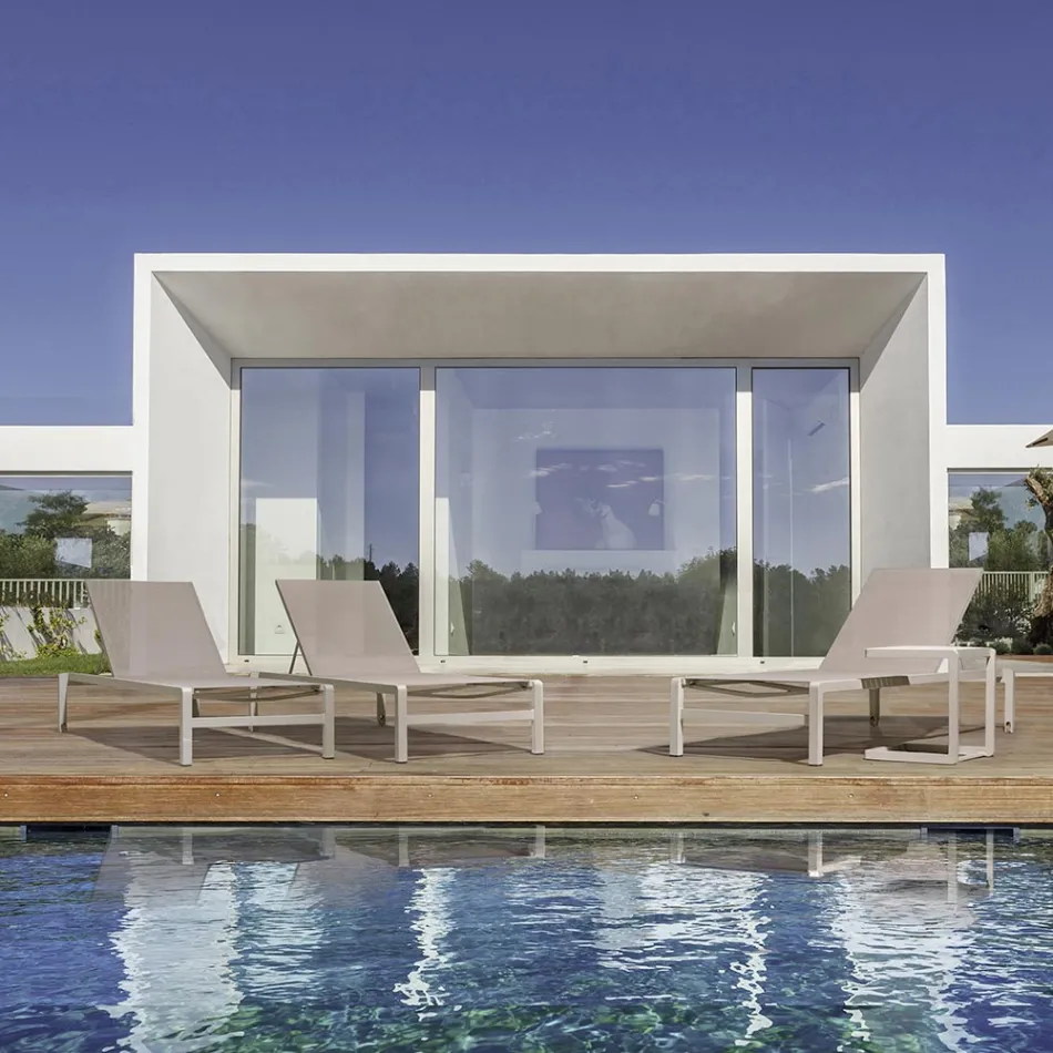 Chaise longue de jardin inclinable en aluminium, Homemotion, 4 pièces - Lester Viadurini