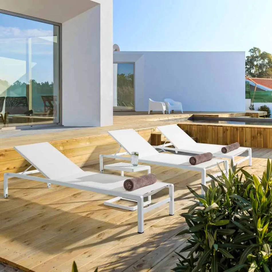 Homemotion Chaise longue de jardin inclinable en aluminium, 4 pièces - Lester Viadurini