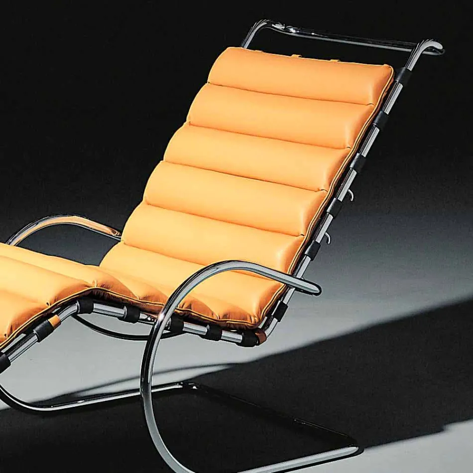 Chaise Longue en Cuir avec Structure en Acier Chromé Made in Italy - Beyrouth Viadurini