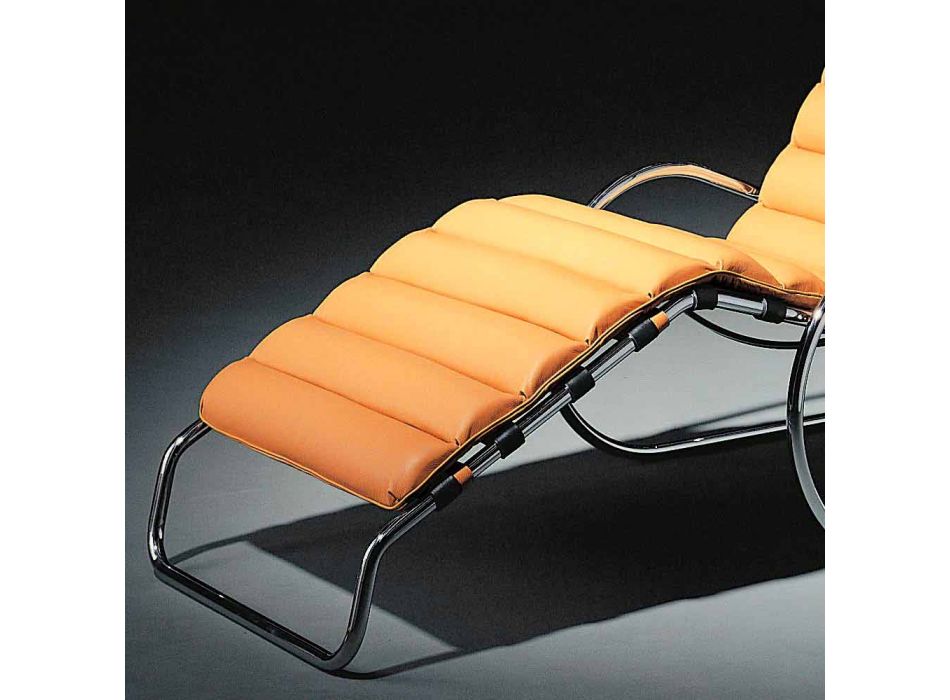 Chaise Longue en Cuir avec Structure en Acier Chromé Made in Italy - Beyrouth Viadurini