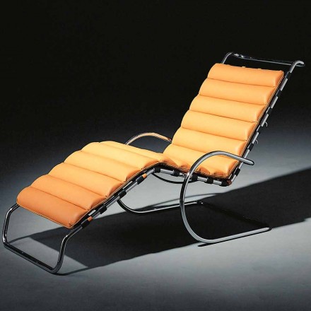 Chaise Longue en Cuir avec Structure en Acier Chromé Made in Italy - Beyrouth Viadurini