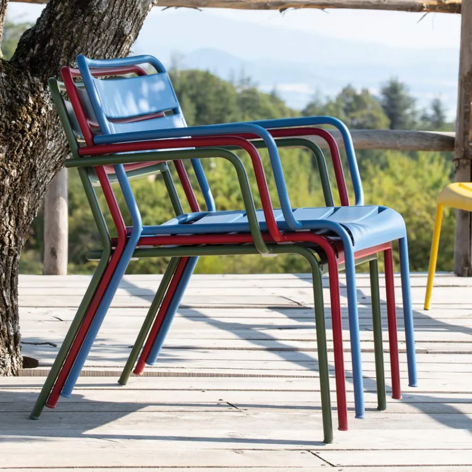 Chaise longue d'extérieur avec repose-pieds en métal Made in Italy - Amina Viadurini