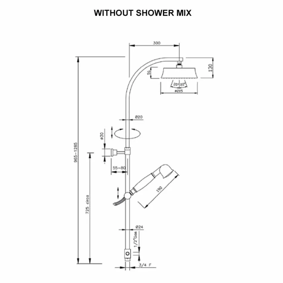 Colonne de douche classique en laiton avec pommeau de douche rond fabriqué en Italie - Yari Viadurini