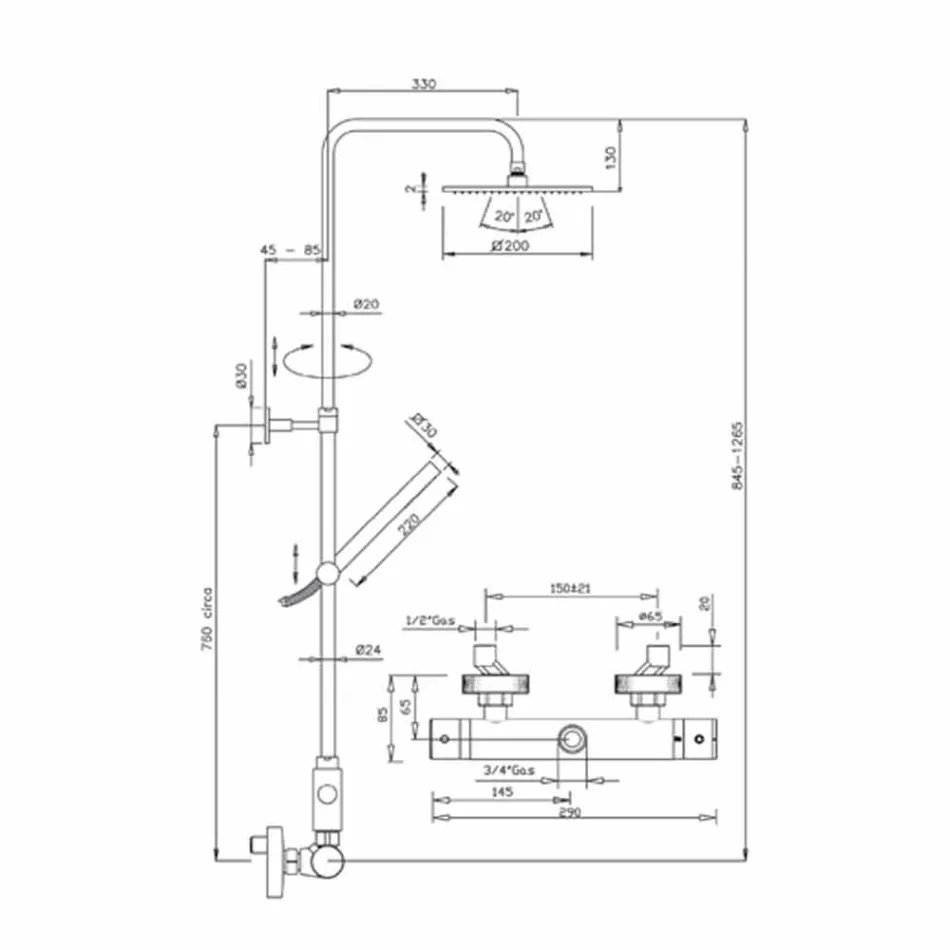 Colonne de douche avec pommeau de douche en acier ultramince Made in Italy - Studio Viadurini