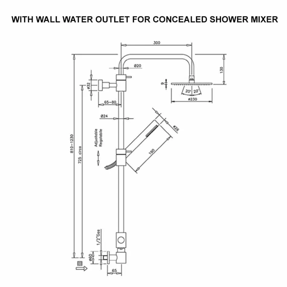 Colonne de douche en laiton avec douche en ABS et pomme de douche Made in Italy - Capot Viadurini