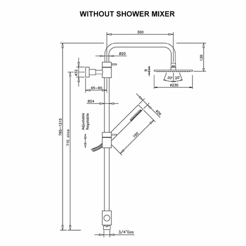 Colonne de douche en laiton avec douche en ABS et pomme de douche Made in Italy - Capot Viadurini