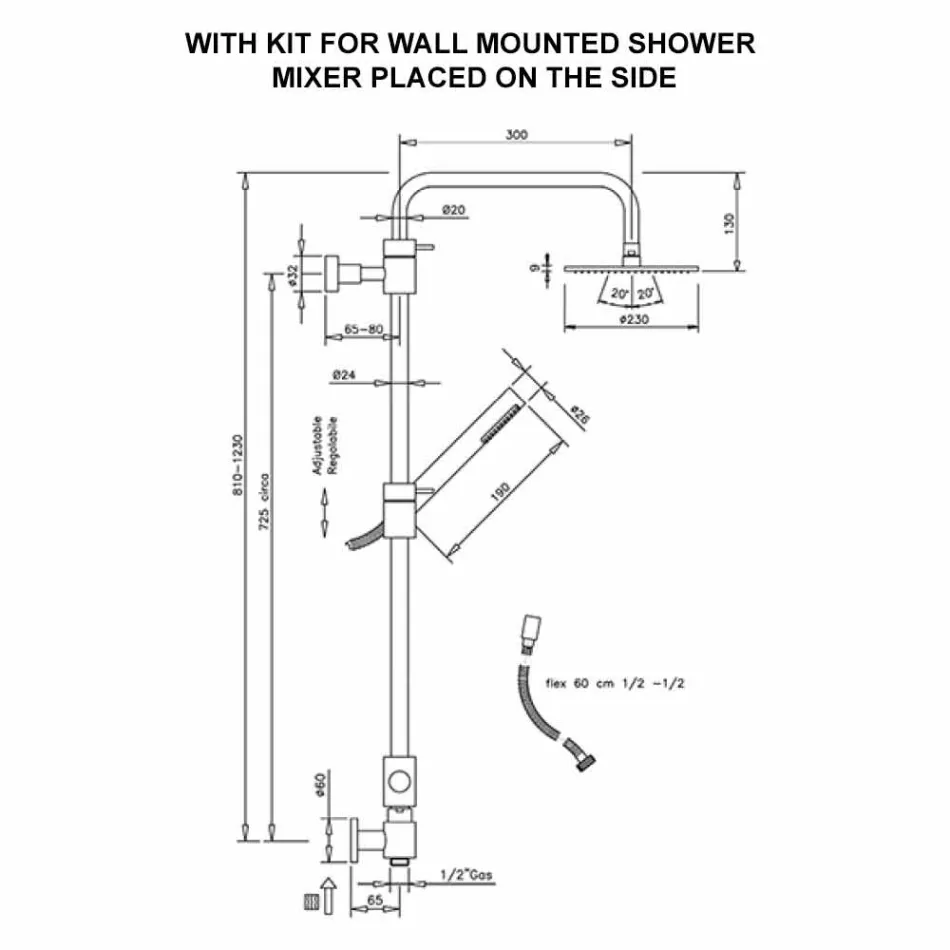 Colonne de douche en laiton avec douche en ABS et pomme de douche Made in Italy - Capot Viadurini