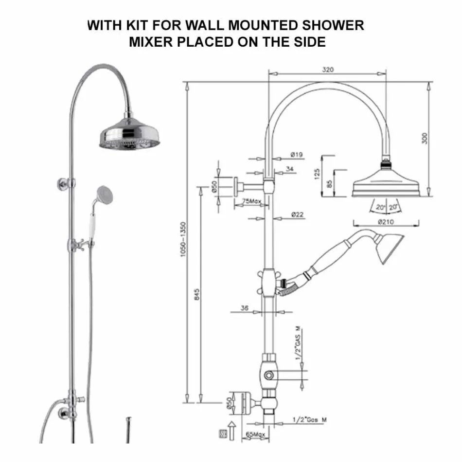 Colonne de douche en laiton avec pommeau de douche et douchette en ABS Made in Italy - Rimo Viadurini