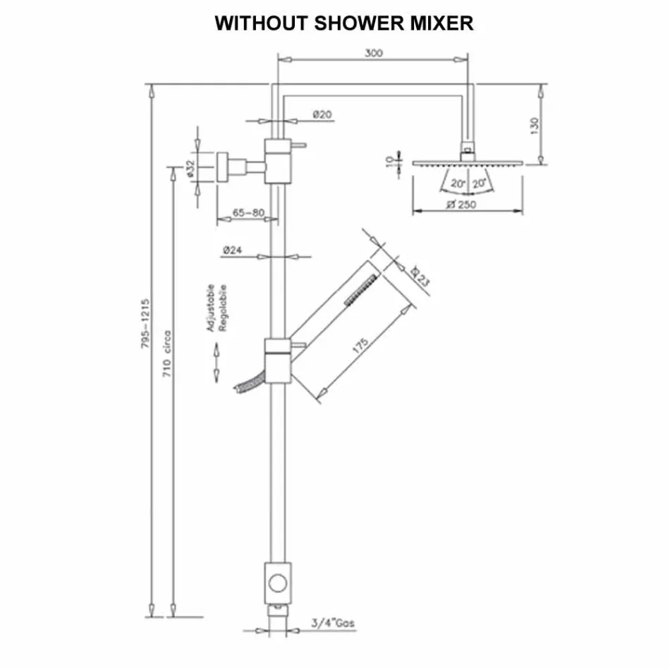 Colonne de douche en laiton avec pommeau de douche carré en acier Made in Italy - Lipari Viadurini