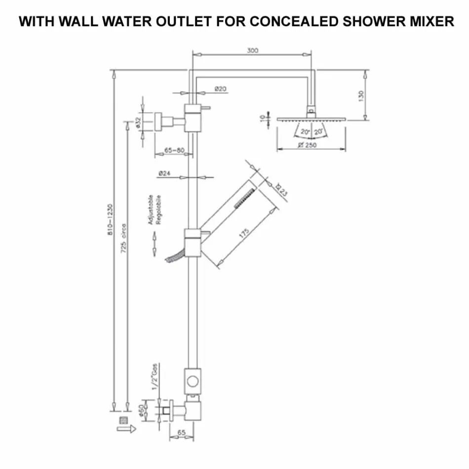 Colonne de douche en laiton avec pommeau de douche carré en acier Made in Italy - Lipari Viadurini