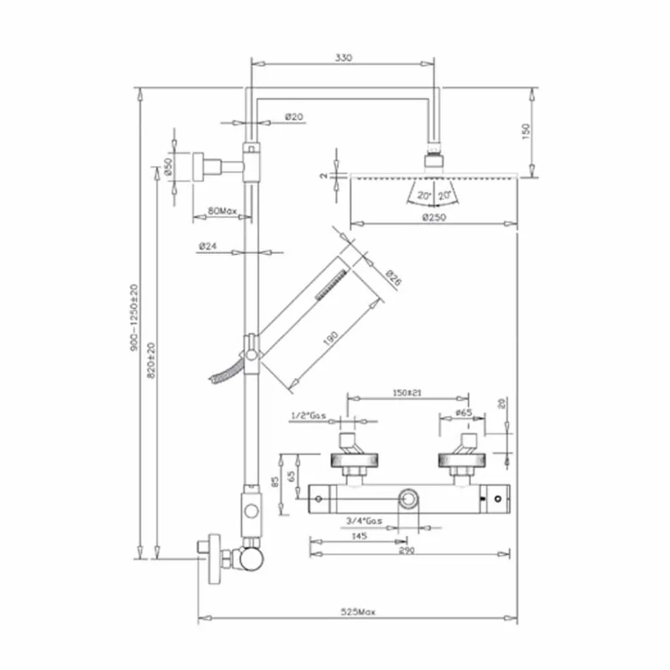 Colonne de douche en laiton avec pomme de douche ronde ultra-mince Made in Italy - Merio Viadurini