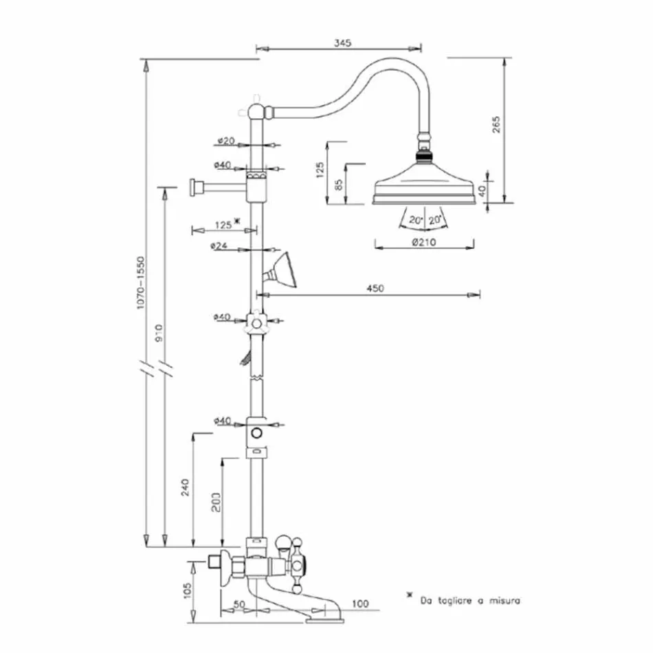 Colonne de douche réglable en laiton avec groupe de bain Made in Italy - Fedrio Viadurini