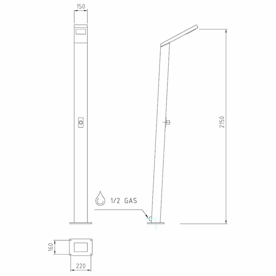 Colonne de douche solaire extérieure en acier inoxydable Made in Italy - Werner Viadurini
