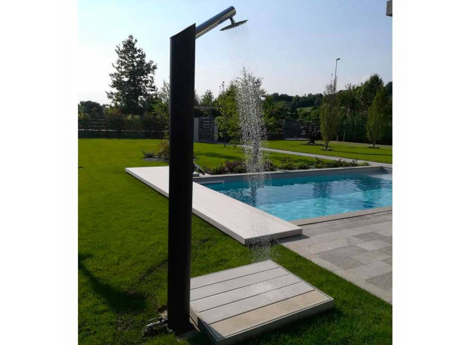 Colonne de douche solaire de jardin en acier inoxydable noir fabriqué en Italie - Werner Viadurini