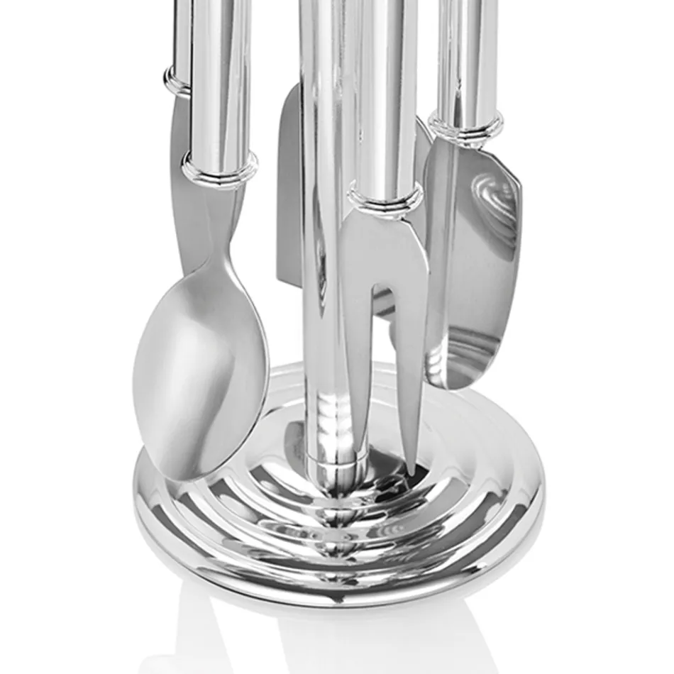 Couteaux à Fromage en Métal Argenté avec Cristaux 5 Pièces - Marfio Viadurini