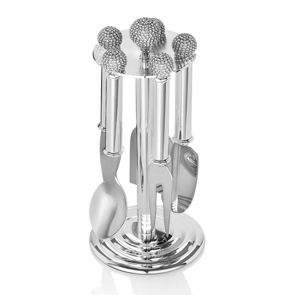 Couteaux à Fromage en Métal Argenté avec Cristaux 5 Pièces - Marfio Viadurini