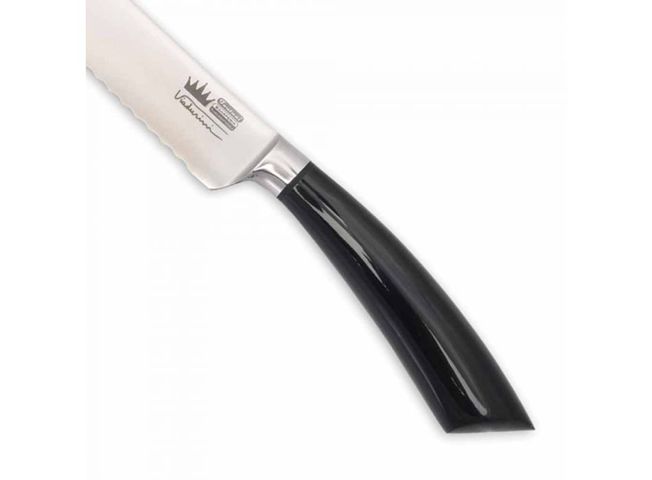 Couteau à pain artisanal avec manche en corne ou en bois fabriqué en Italie - Panneau Viadurini