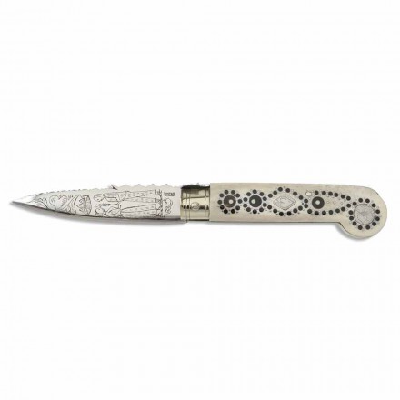 Couteau d'amour artisanal antique en corne et acier fabriqué en Italie - Amour Viadurini