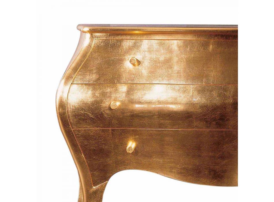 Dresser 3 tiroirs en bois massif or Design, fabriqué en Italie, Giotto Viadurini