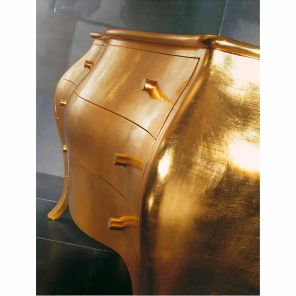 Dresser 3 tiroirs en bois massif or Design, fabriqué en Italie, Giotto Viadurini